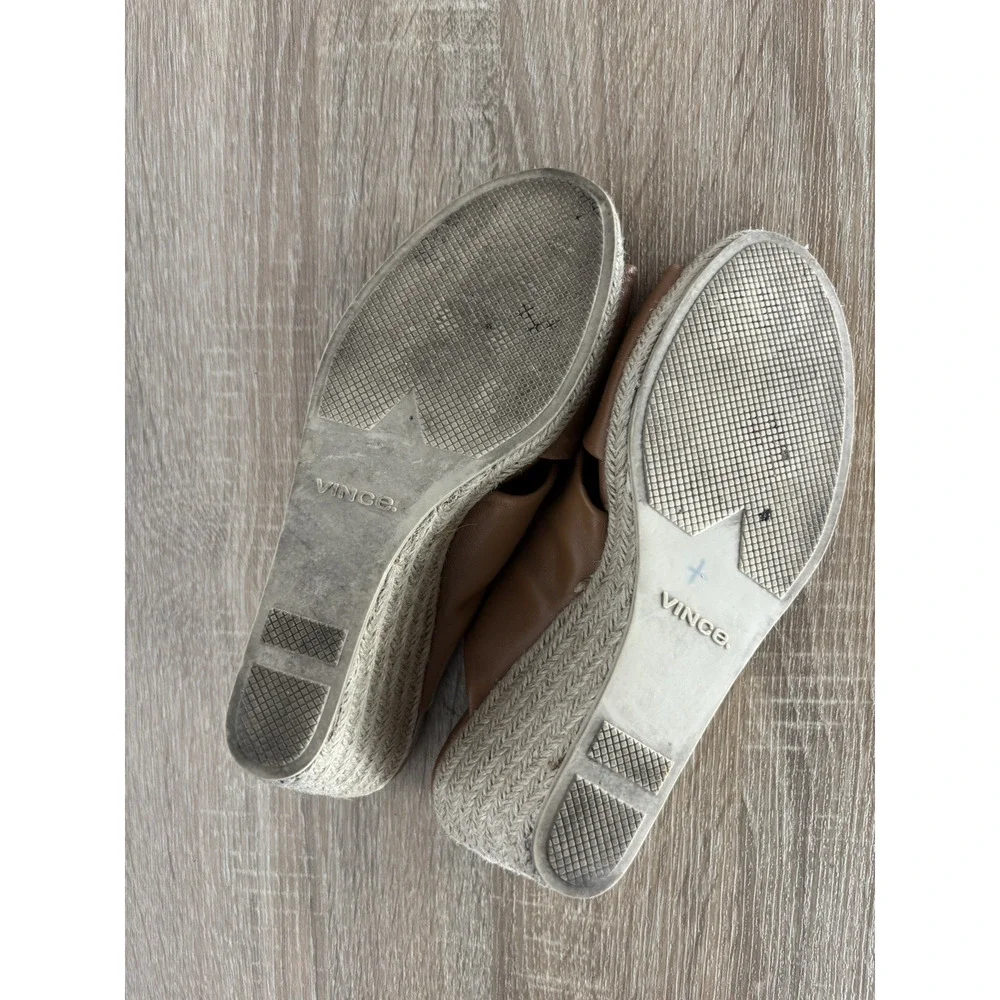 Vince Leather Espadrille Wedge Slide Sandals Brown Twist Knot US 9 EU 39